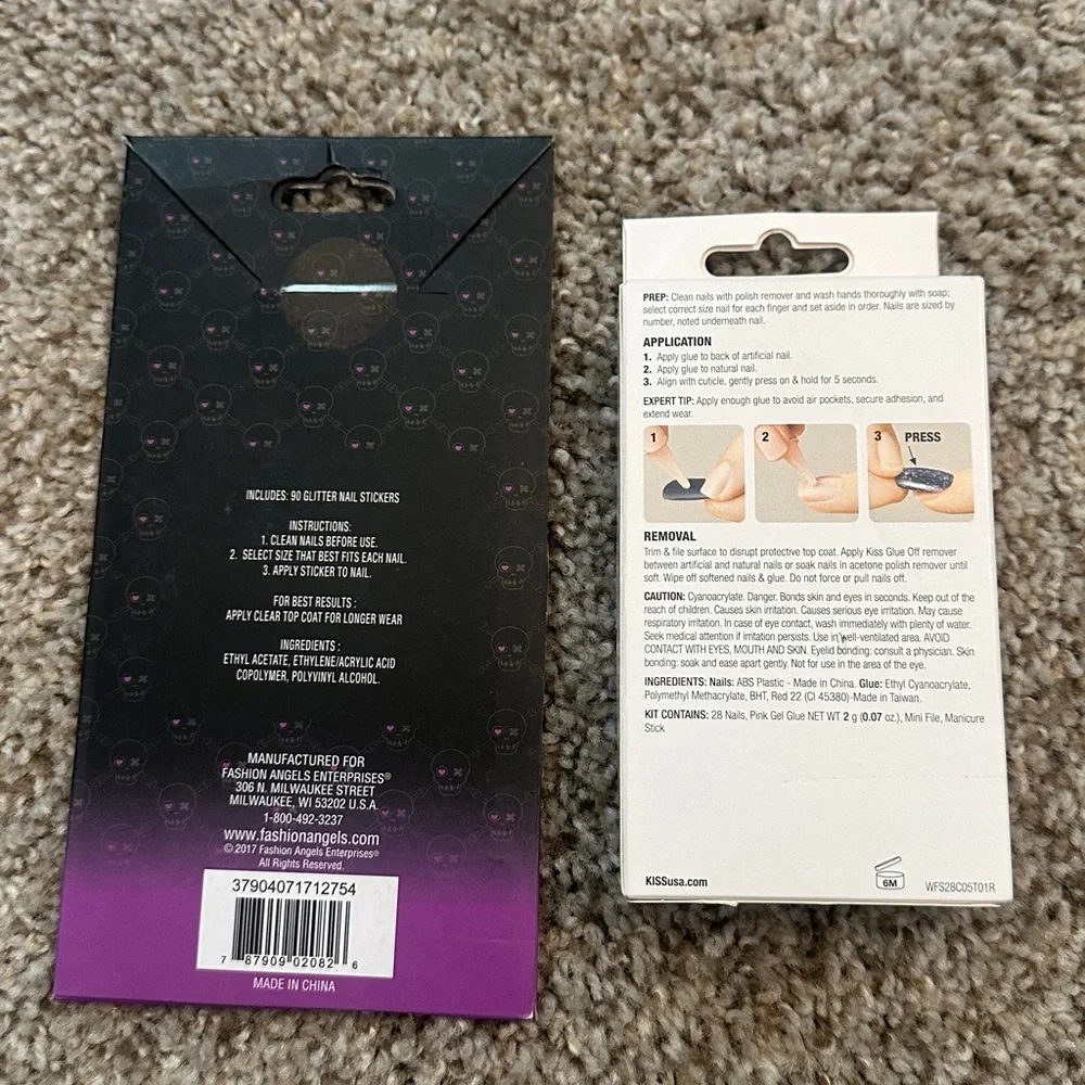 Halloween Wider Fit Gel Black KISS Press on Nails & Glow n the Dark decals